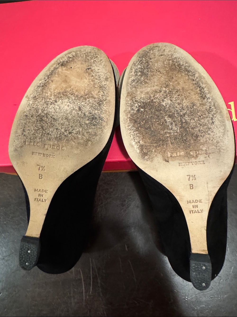 Kate Spade - Caelyn - Black Suede Wedge Peep Toe Pumps with Beige Flower Accent - Picture 7 of 10